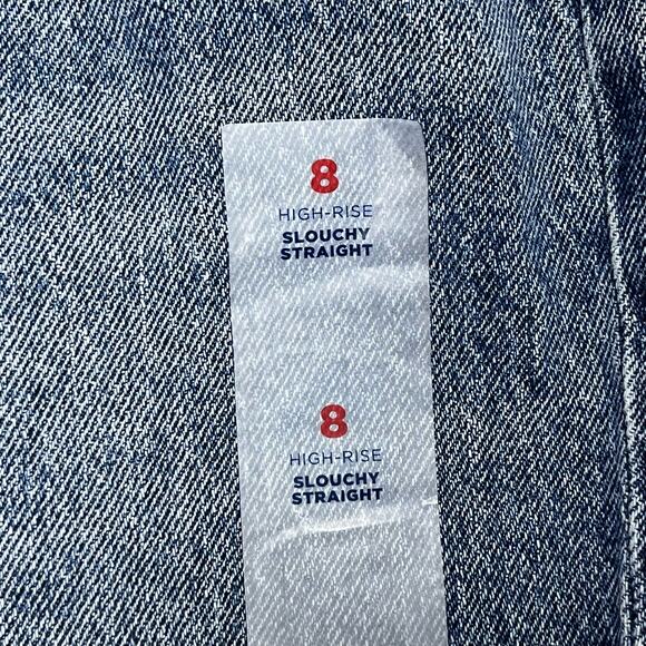 Old Navy Slouchy Straight Jeans 8 High Rise Medium Wash Distressed Stretch Denim - Picture 8 of 11